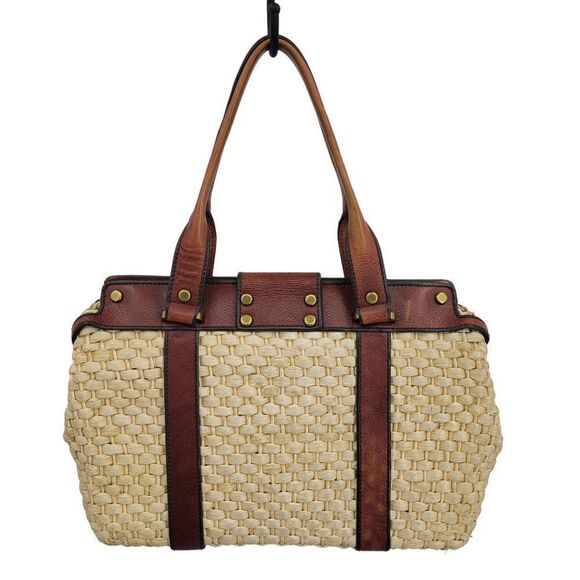 Vintage Fossil Basket Shoulder Bag Weaved Straw Leather Trim Handbag Dr. Bag - Picture 2 of 16